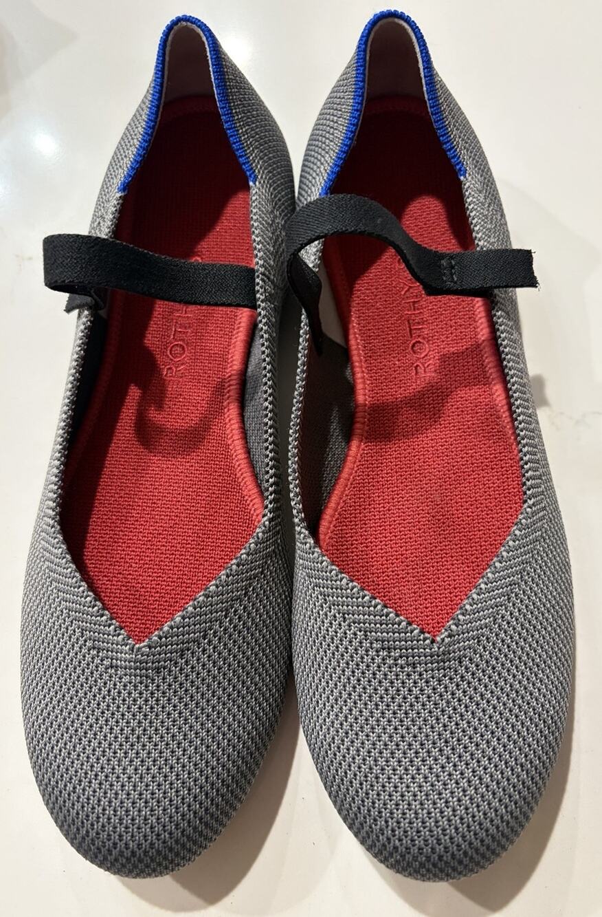 Rothys The Mary Jane Gray Knit Flat Shoes Womens 8 Washable Round Toe